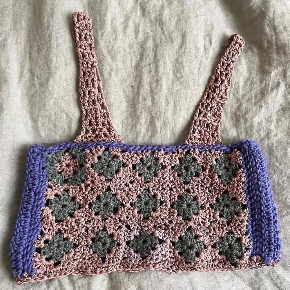 Handmade crochet granny square tank with loads of stretch
